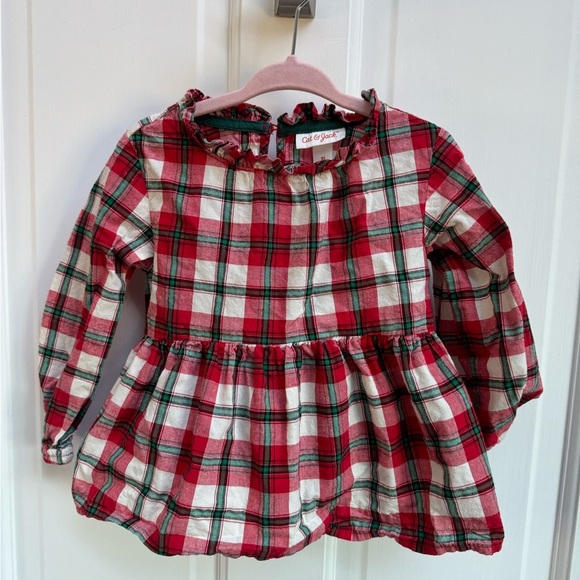 Cat & Jack 2T Red, White, Green Plaid Girls Holiday Christmas Long Sleeve Blouse - Picture 1 of 4